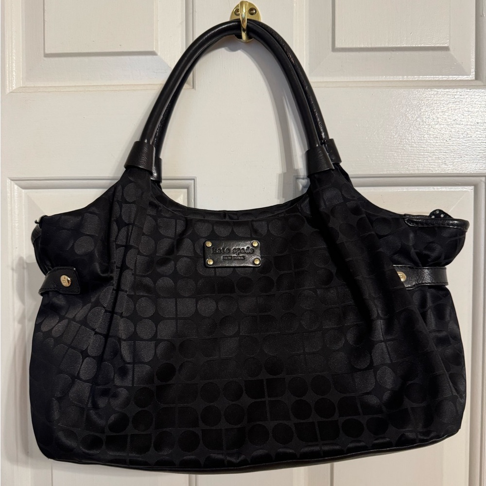 Kate Spade New York black satin Dot Noel Stevie shoulder bag. GUC to EUC